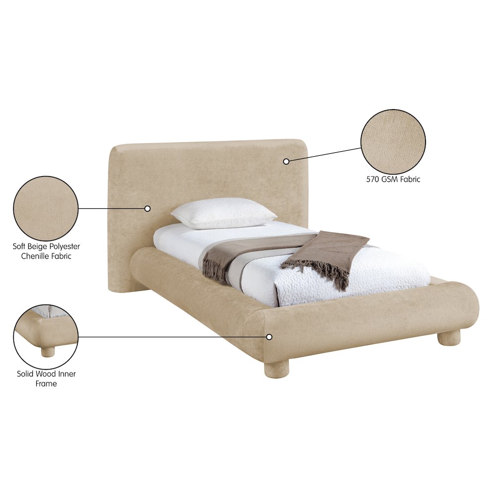 Blair Beige Chenille Fabric Upholstered Twin Bed