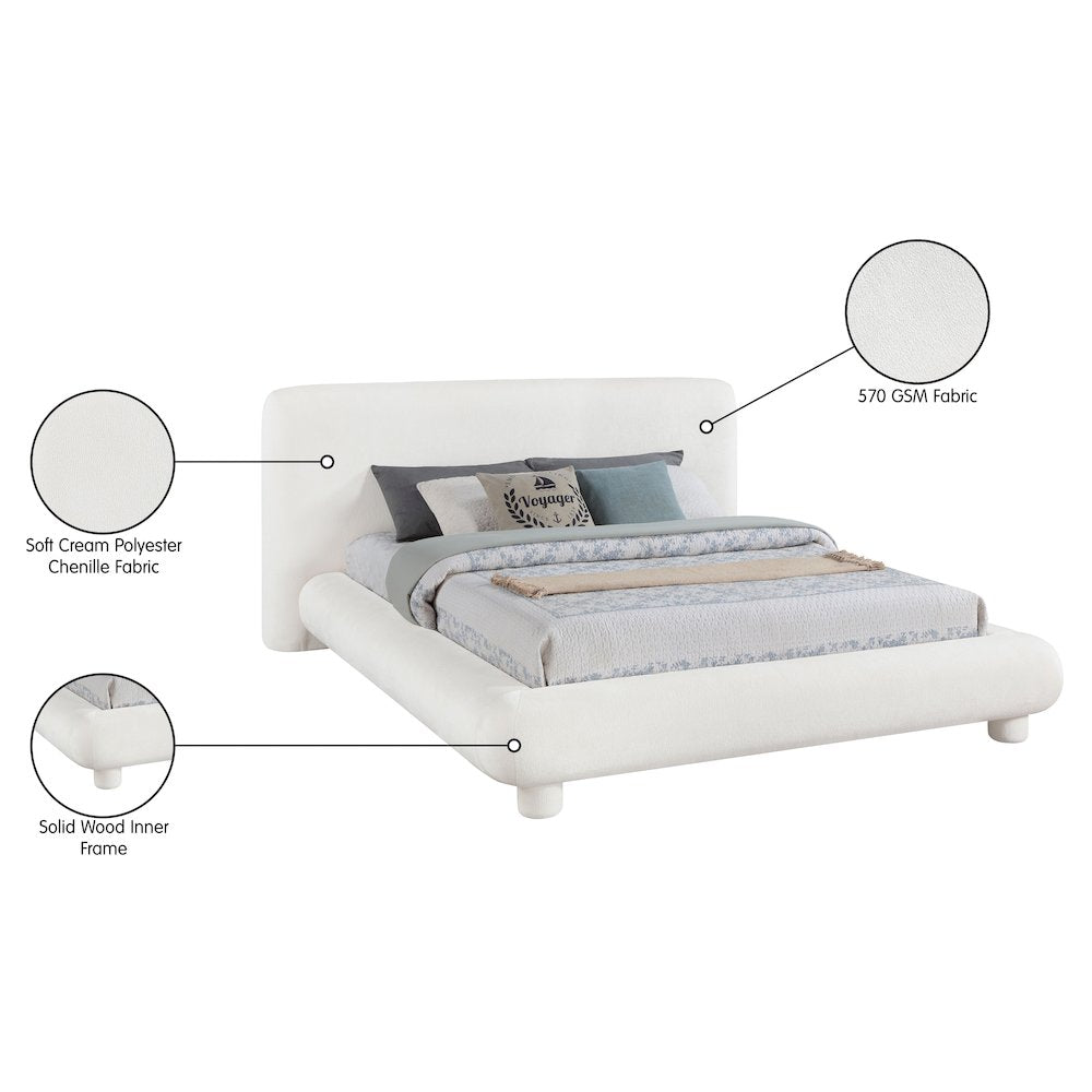 Blair Cream Chenille Fabric Upholstered King Bed