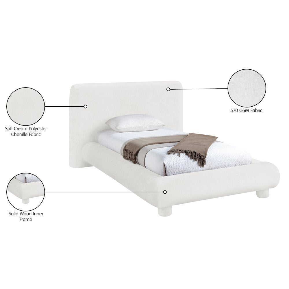 Blair Cream Chenille Fabric Upholstered Twin Bed