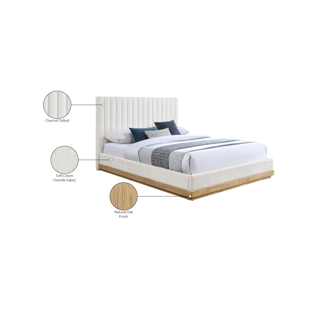 Emmet Cream Chenille Fabric Queen Bed