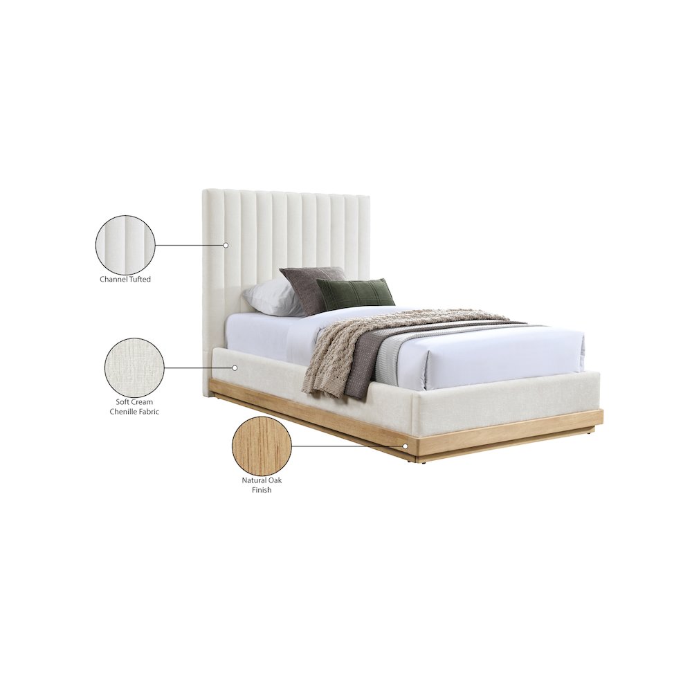 Emmet Cream Chenille Fabric Twin Bed
