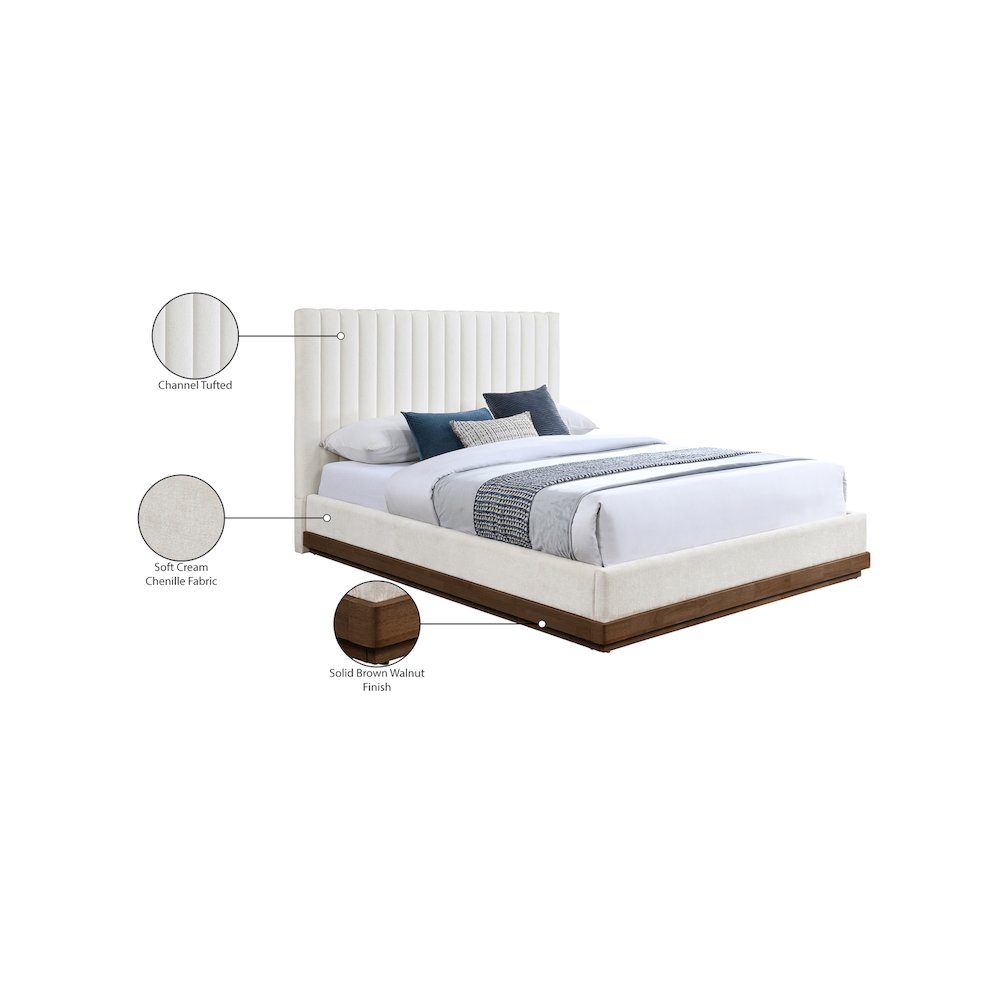 Emmet Cream Chenille Fabric King Bed