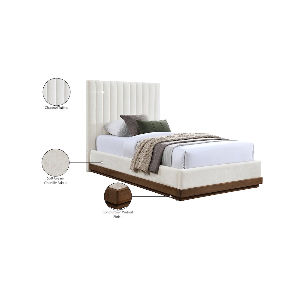 Emmet Cream Chenille Fabric Twin Bed