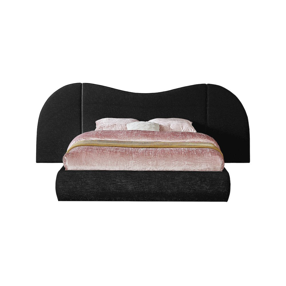 Everest Black Linen Textured Fabric Queen Bed