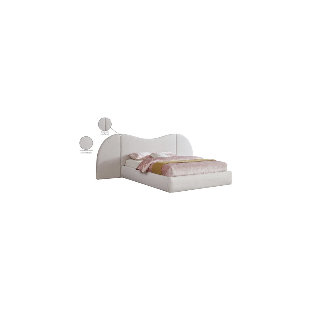 Everest Cream Linen Textured Fabric Queen Bed