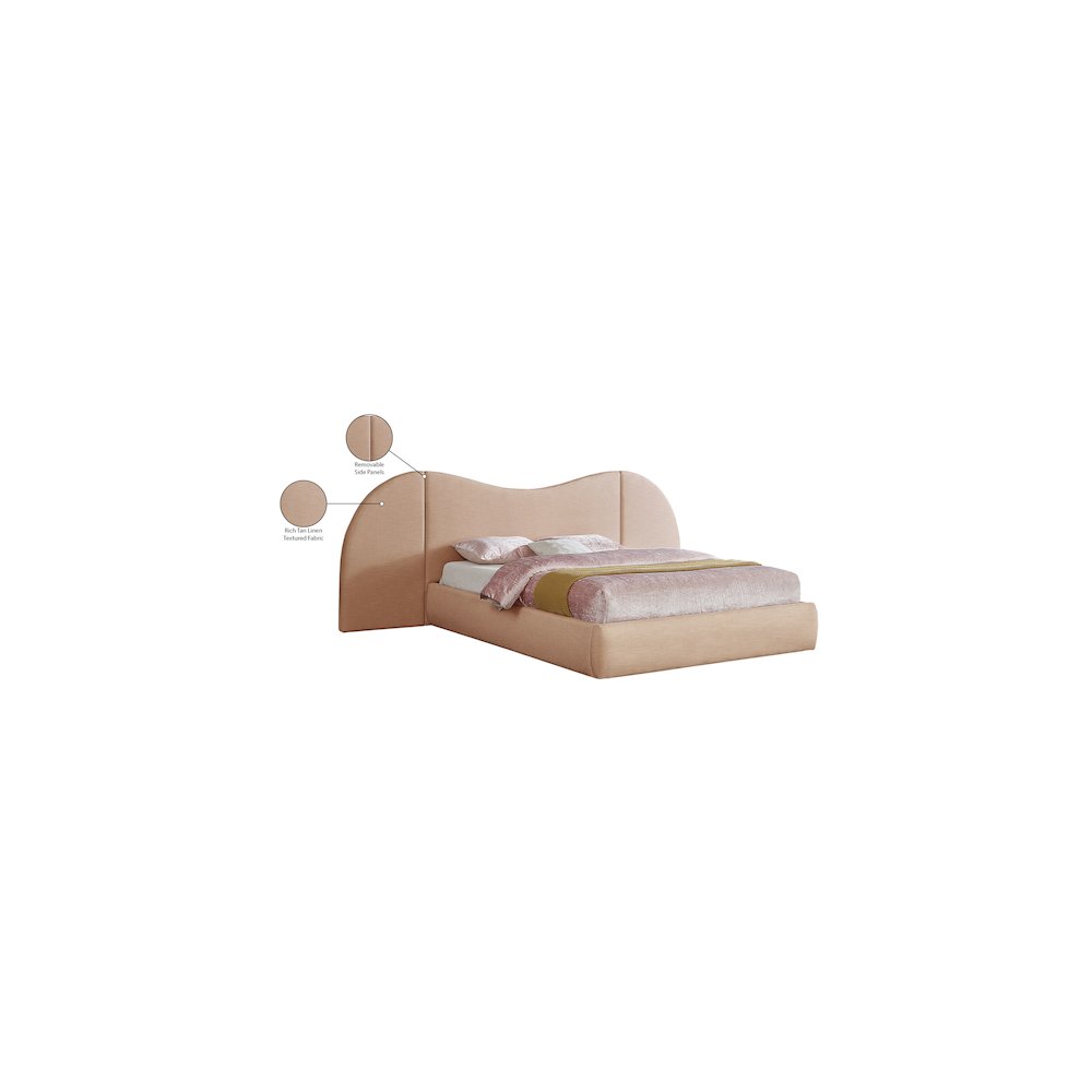 Everest Tan Linen Textured Fabric Queen Bed