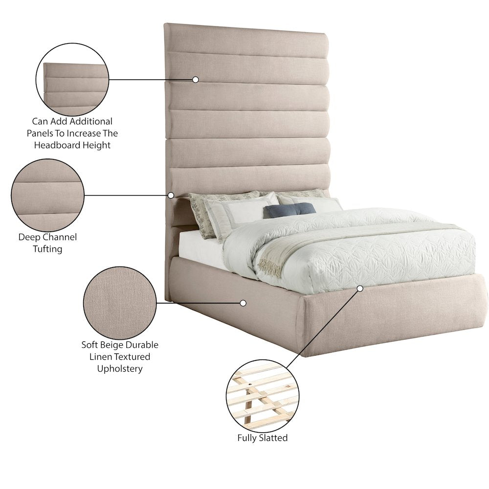 Adam Beige Linen Textured Fabric Full Bed
