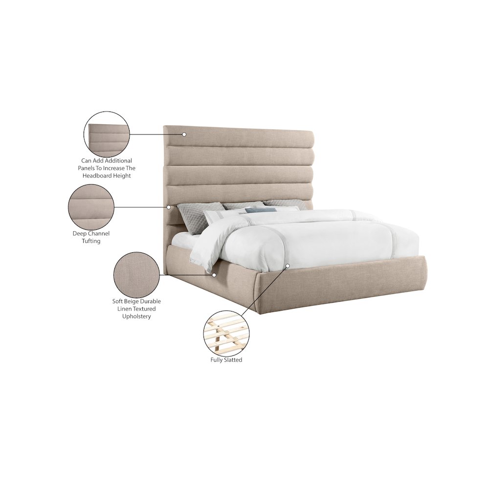 Adam Beige Linen Textured Fabric King Bed