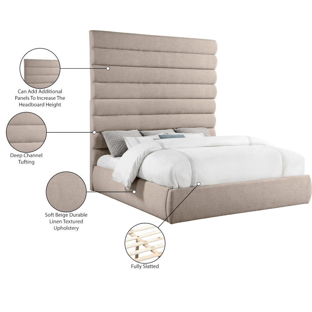 Adam Beige Linen Textured Fabric King Bed