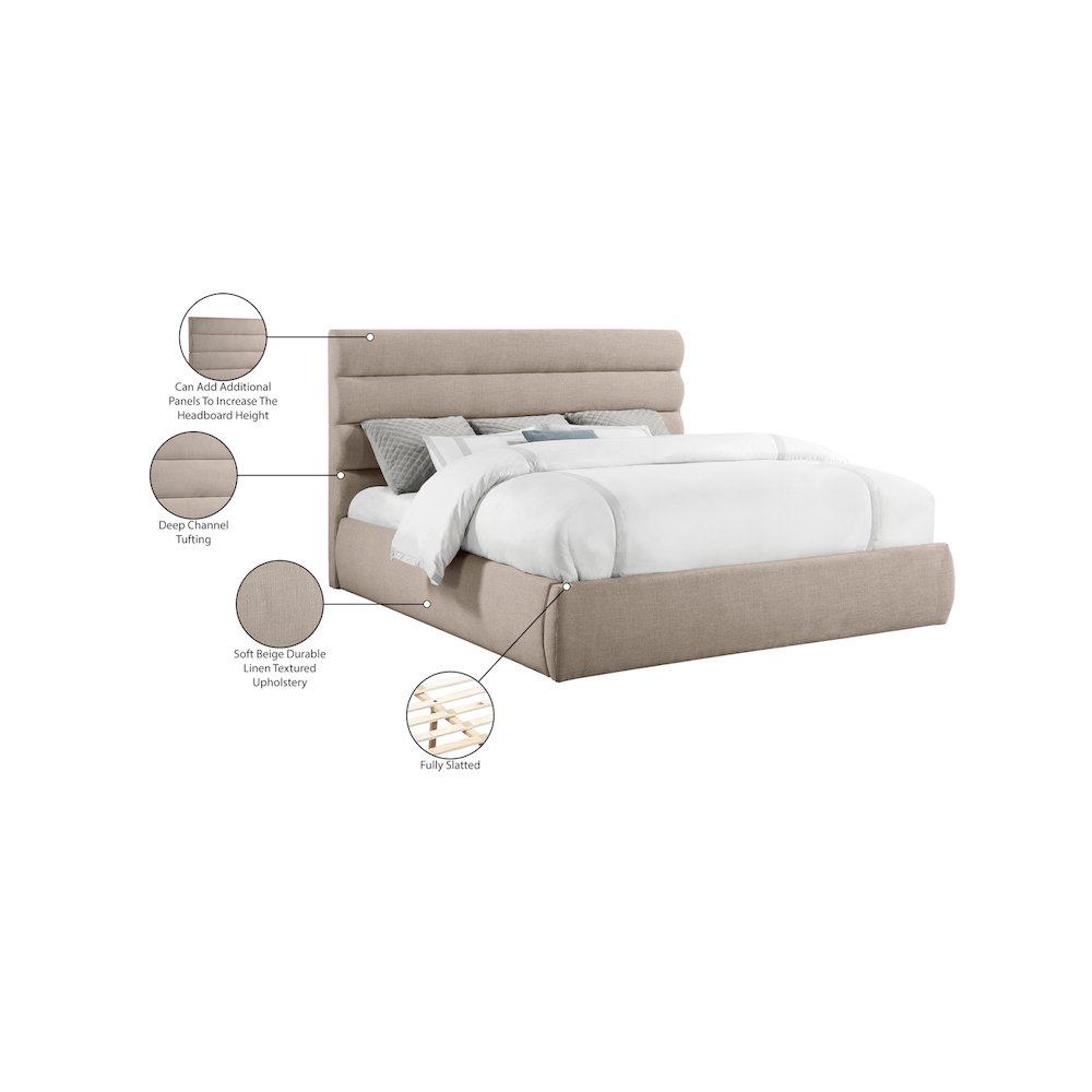 Adam Beige Linen Textured Fabric King Bed
