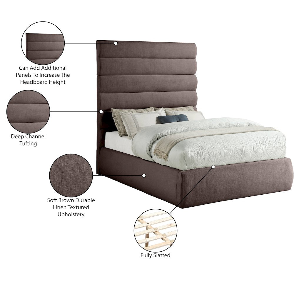 Adam Brown Linen Textured Fabric Full Bed
