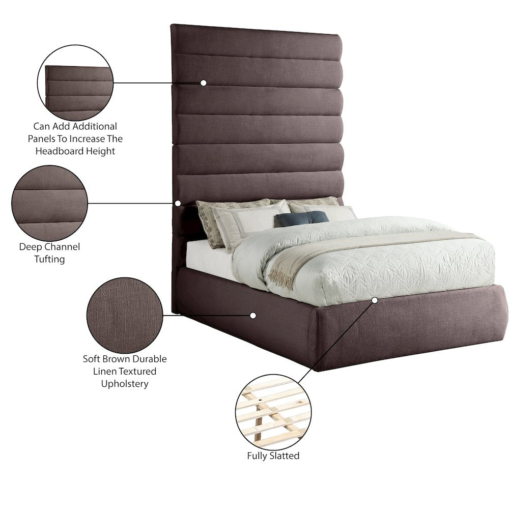 Adam Brown Linen Textured Fabric Full Bed