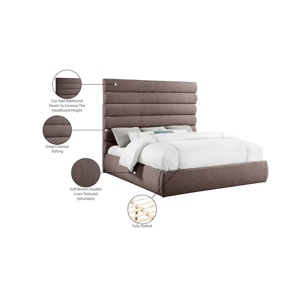 Adam Brown Linen Textured Fabric King Bed