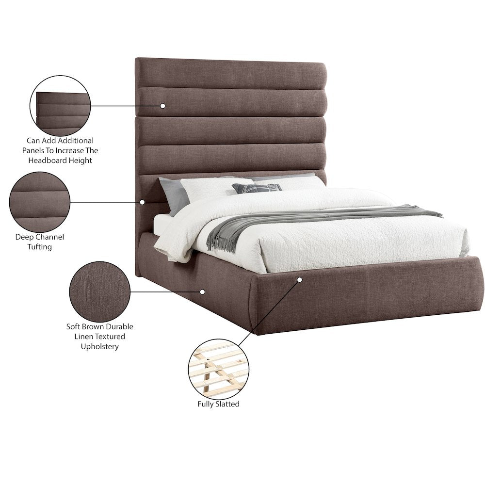 Adam Brown Linen Textured Fabric Queen Bed