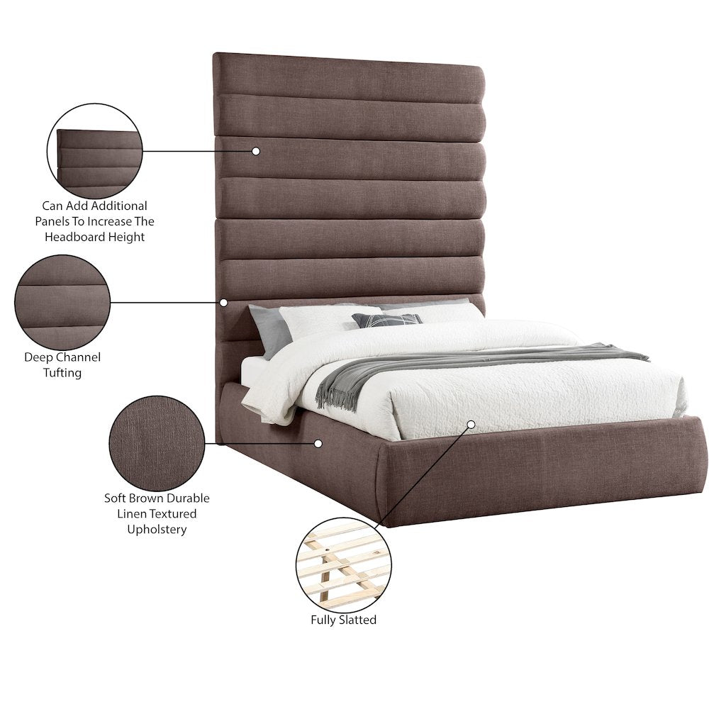 Adam Brown Linen Textured Fabric Queen Bed