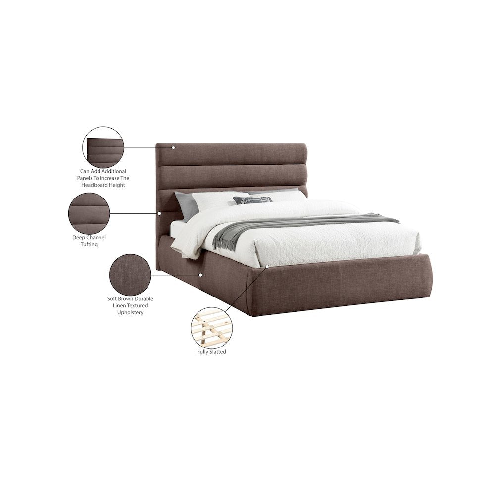 Adam Brown Linen Textured Fabric Queen Bed
