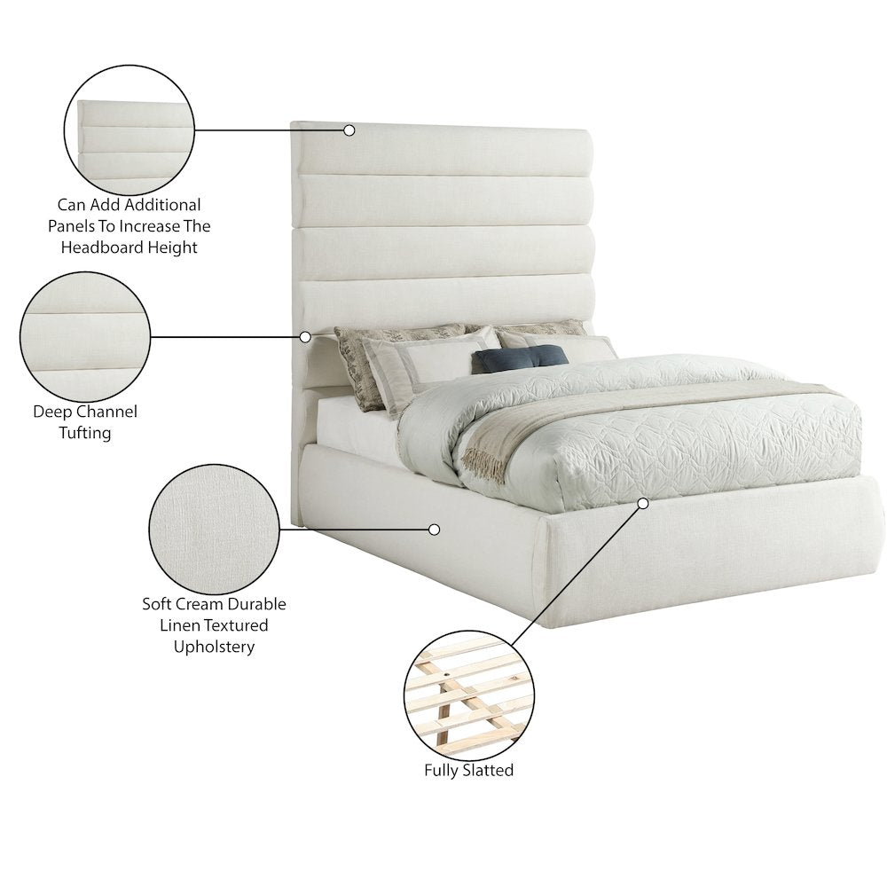 Adam Cream Linen Textured Fabric Full Bed