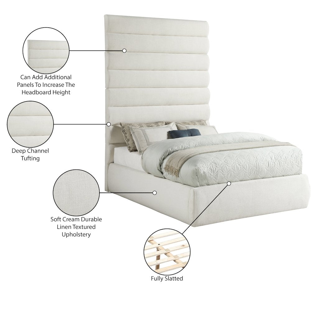 Adam Cream Linen Textured Fabric Full Bed