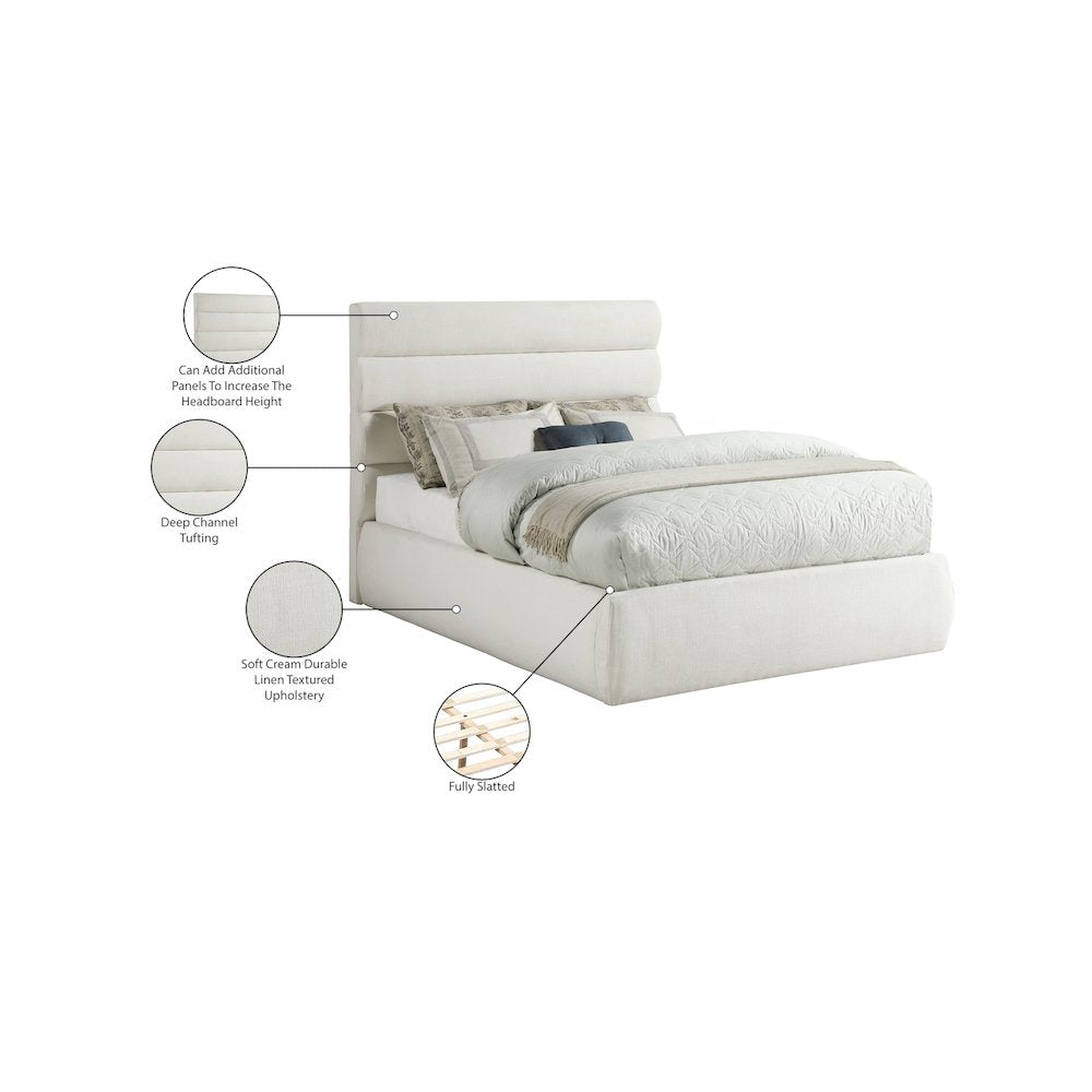Adam Cream Linen Textured Fabric Full Bed