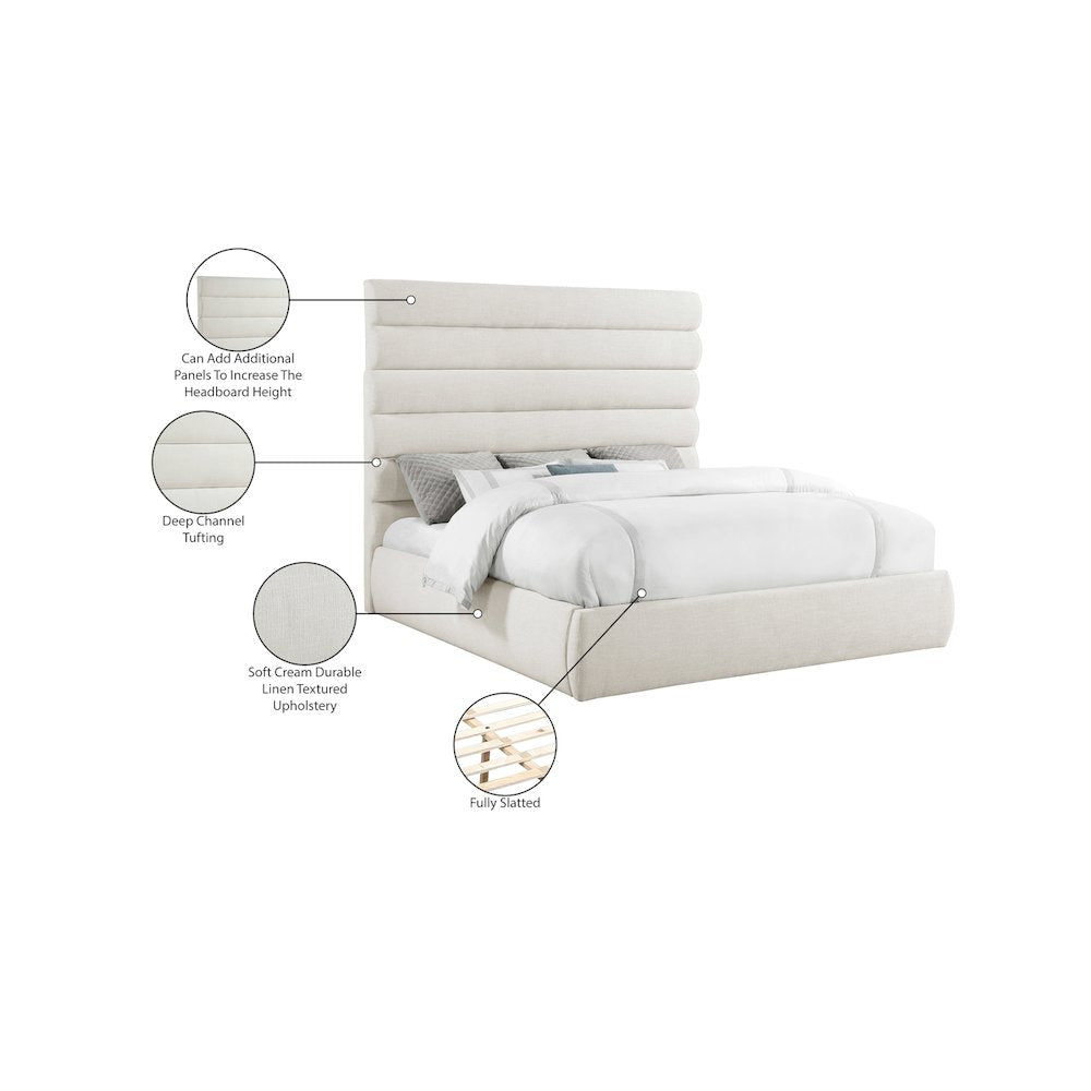 Adam Cream Linen Textured Fabric King Bed