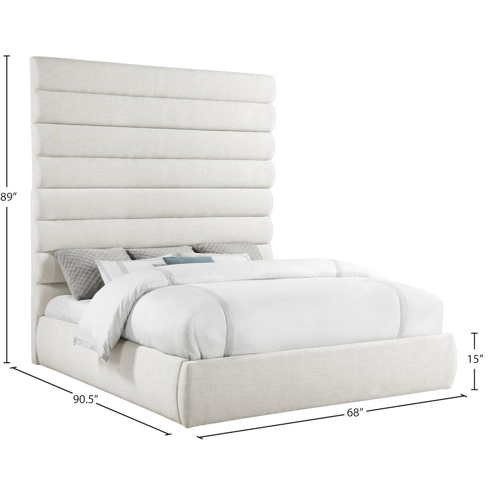 Adam Cream Linen Textured Fabric King Bed