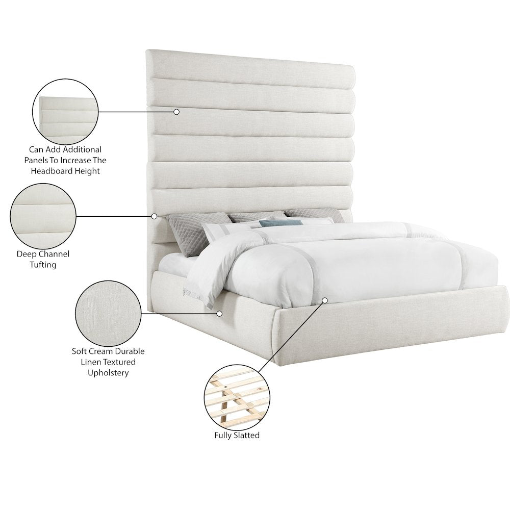 Adam Cream Linen Textured Fabric King Bed
