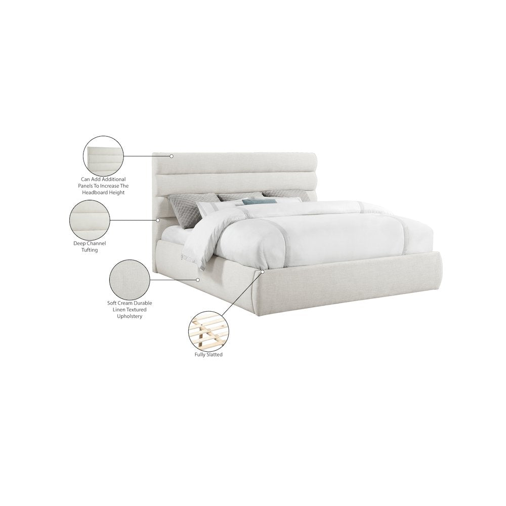 Adam Cream Linen Textured Fabric King Bed
