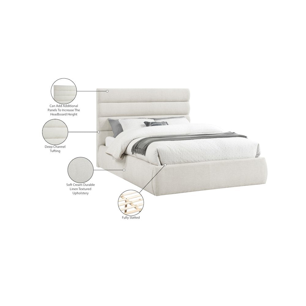 Adam Cream Linen Textured Fabric Queen Bed