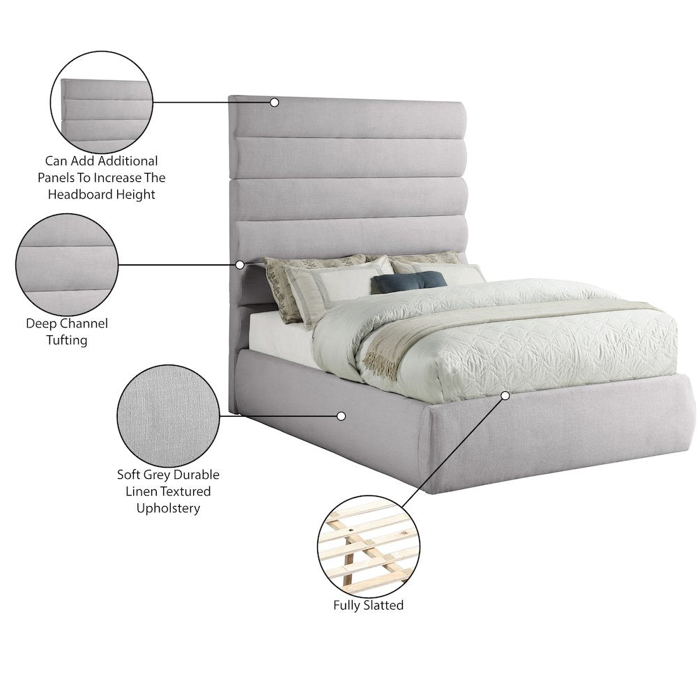 Adam Grey Linen Textured Fabric Full Bed