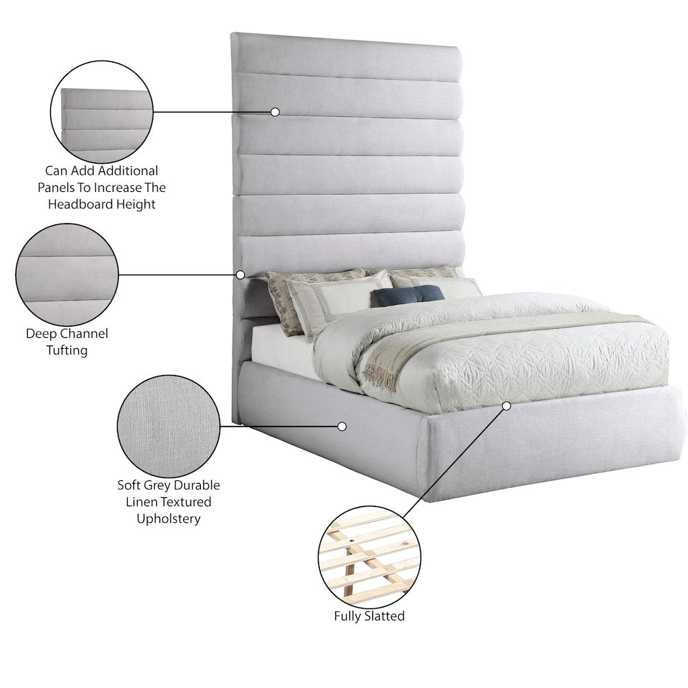 Adam Grey Linen Textured Fabric Full Bed