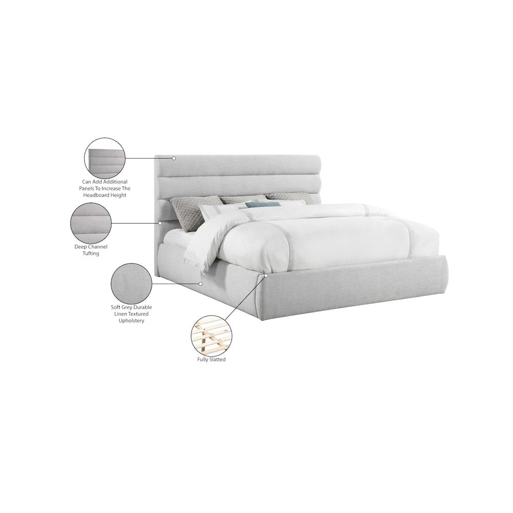 Adam Grey Linen Textured Fabric King Bed