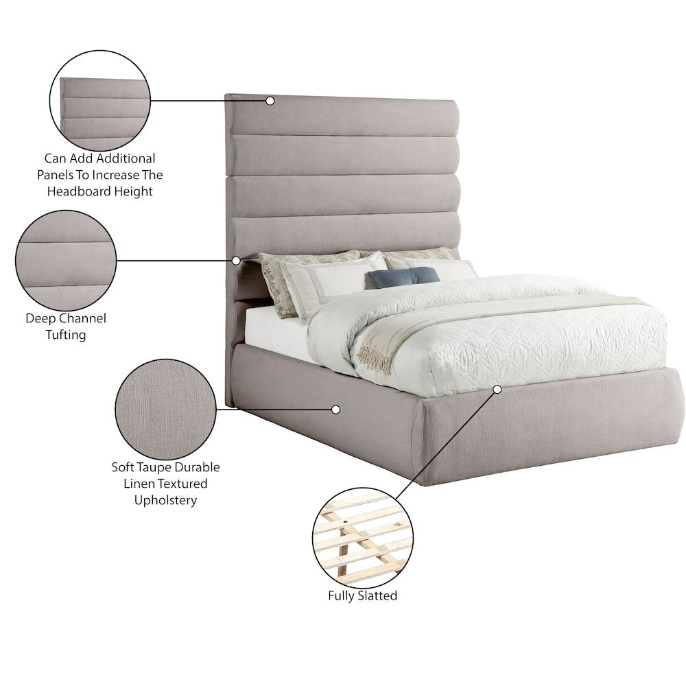 Adam Taupe Linen Textured Fabric Full Bed