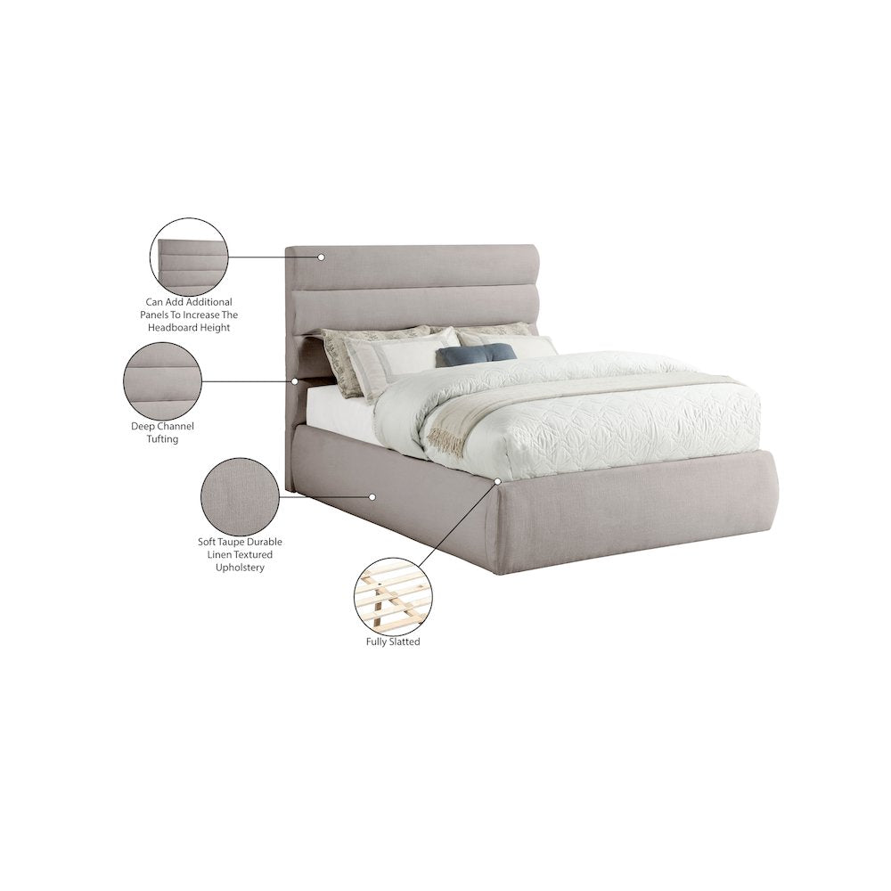 Adam Taupe Linen Textured Fabric Full Bed