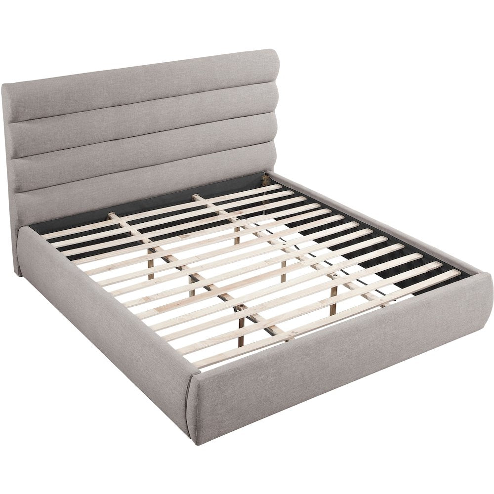 Adam Taupe Linen Textured Fabric King Bed