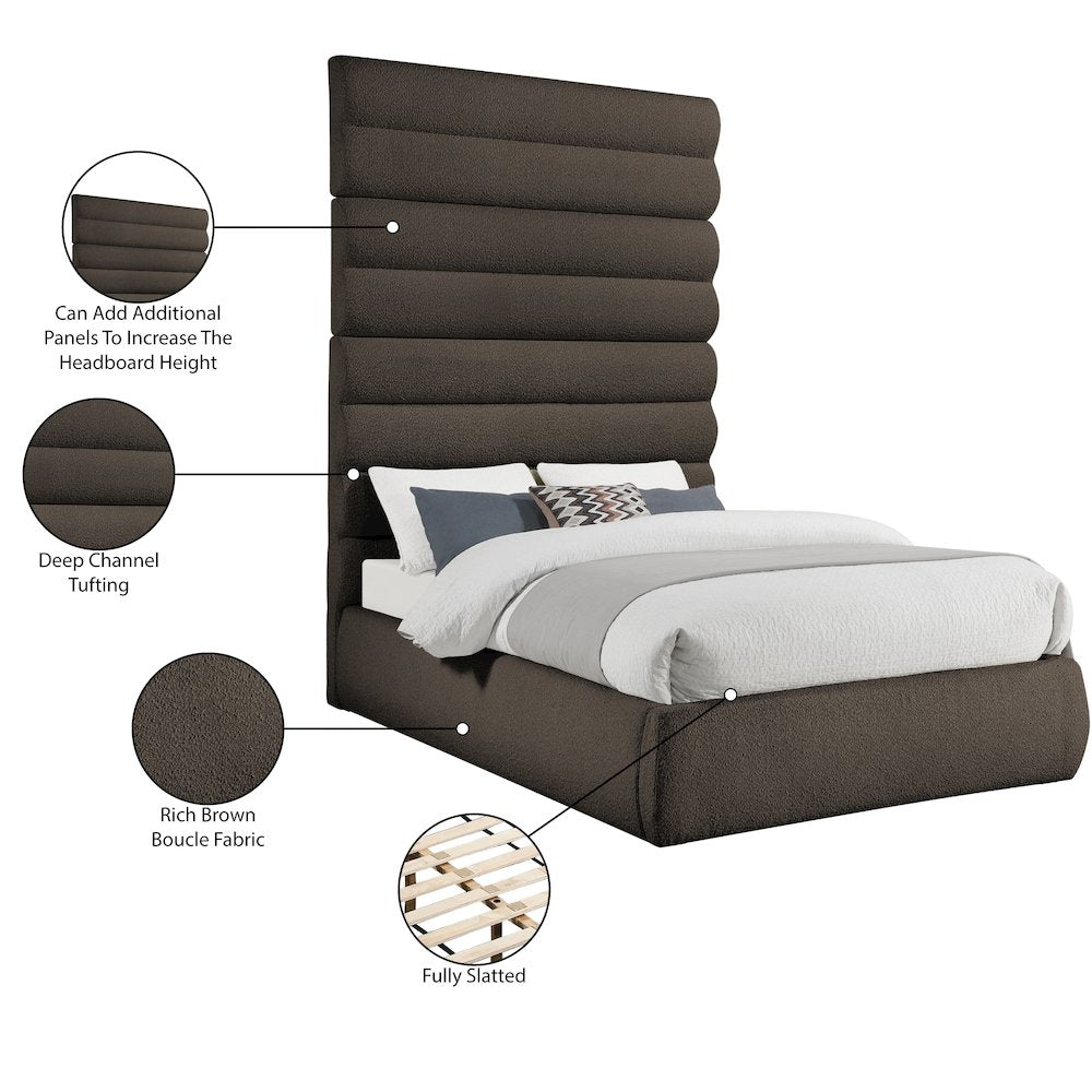 Adam Brown Boucle Fabric Queen Bed