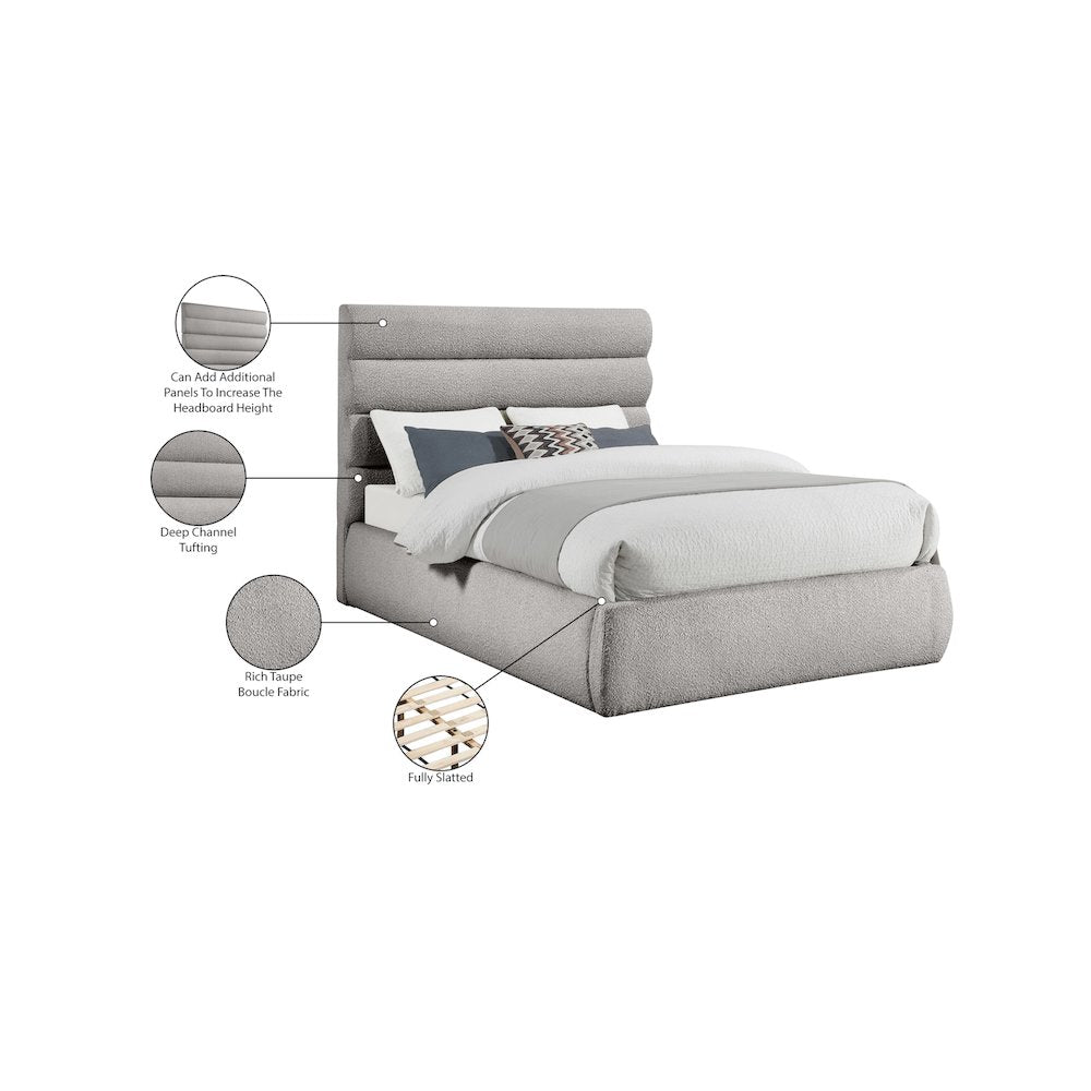 Adam Taupe Boucle Fabric Full Bed
