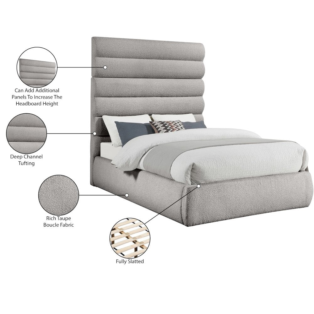 Adam Taupe Boucle Fabric King Bed