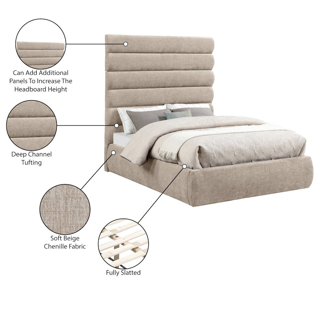 Adam Beige Chenille Fabric Full Bed