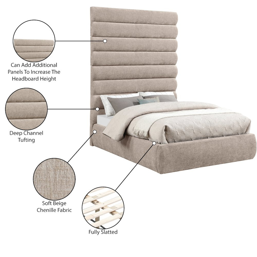 Adam Beige Chenille Fabric Full Bed