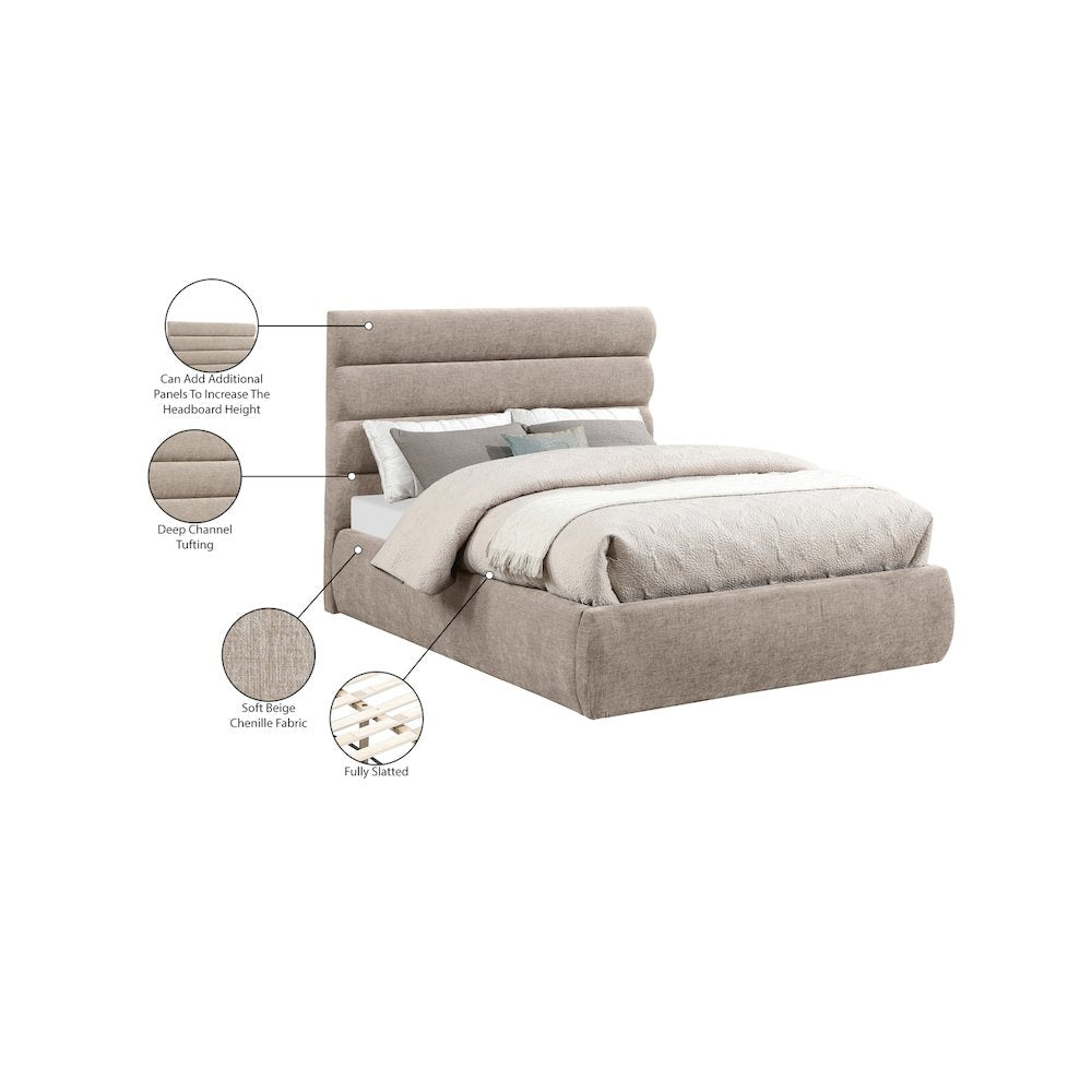 Adam Beige Chenille Fabric Full Bed