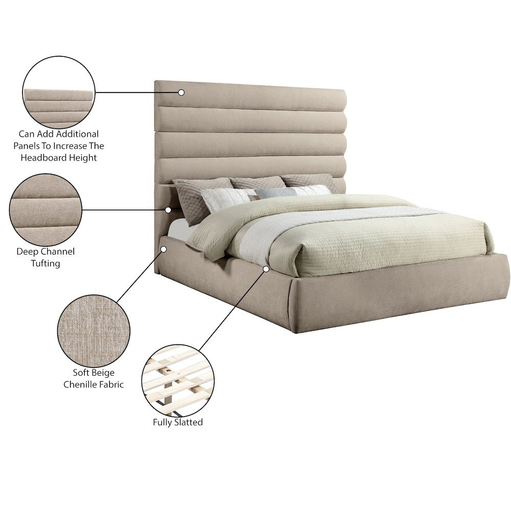 Adam Beige Chenille Fabric King Bed