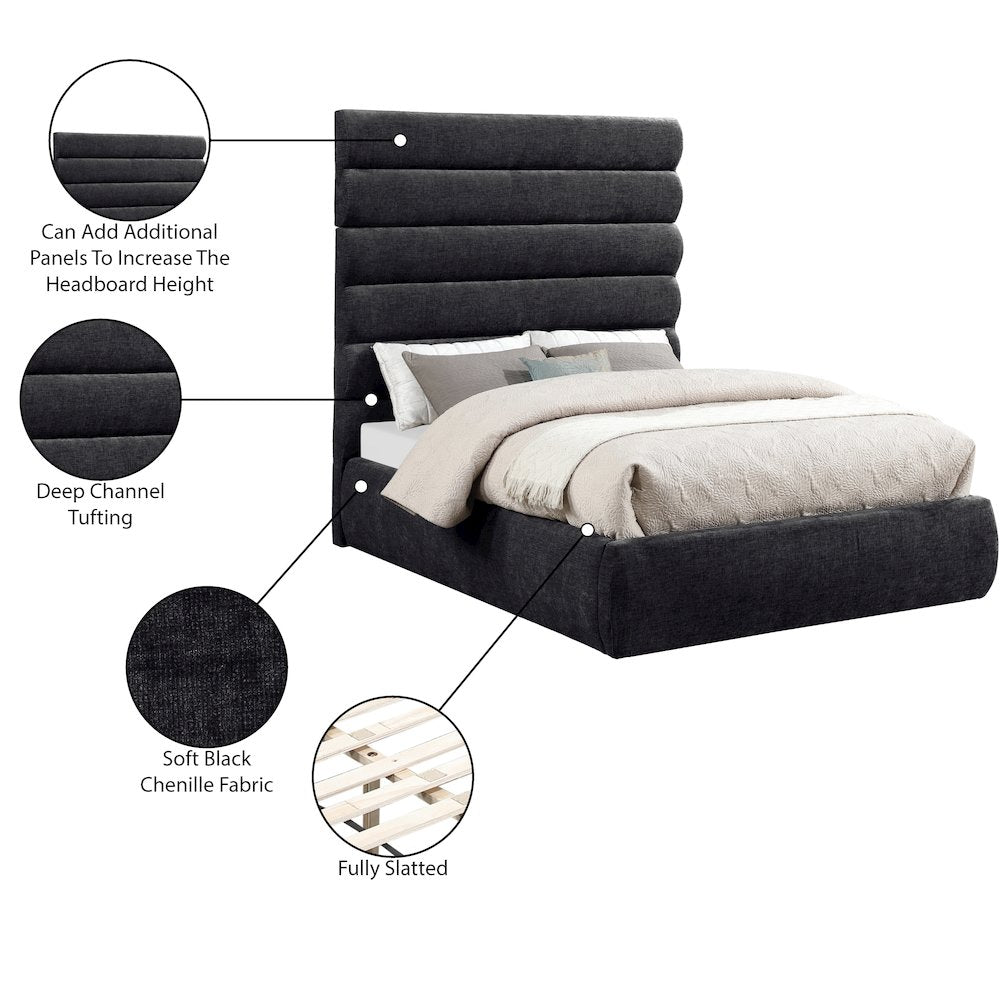 Adam Black Chenille Fabric Full Bed