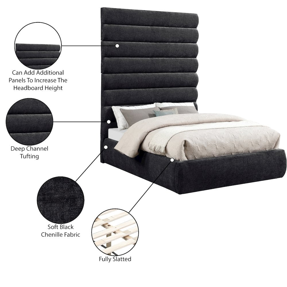 Adam Black Chenille Fabric Full Bed