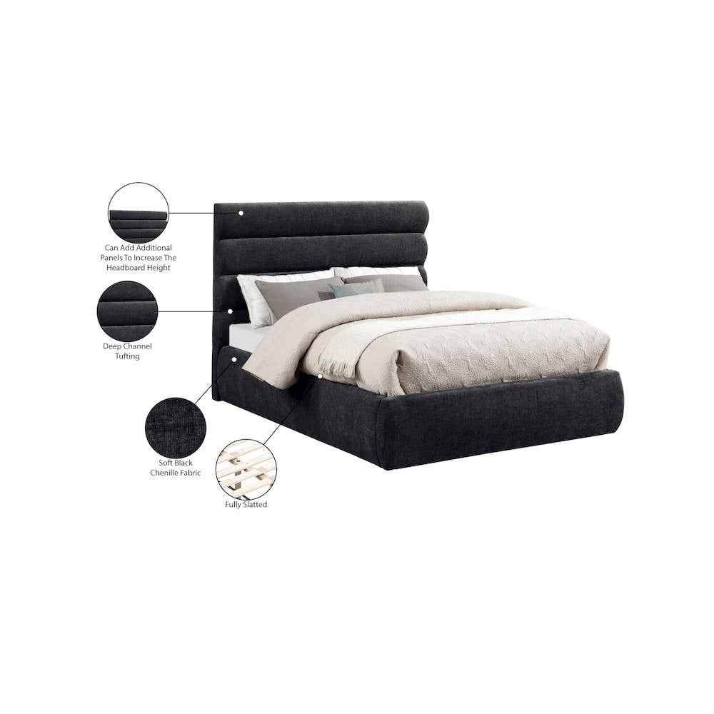 Adam Black Chenille Fabric Full Bed