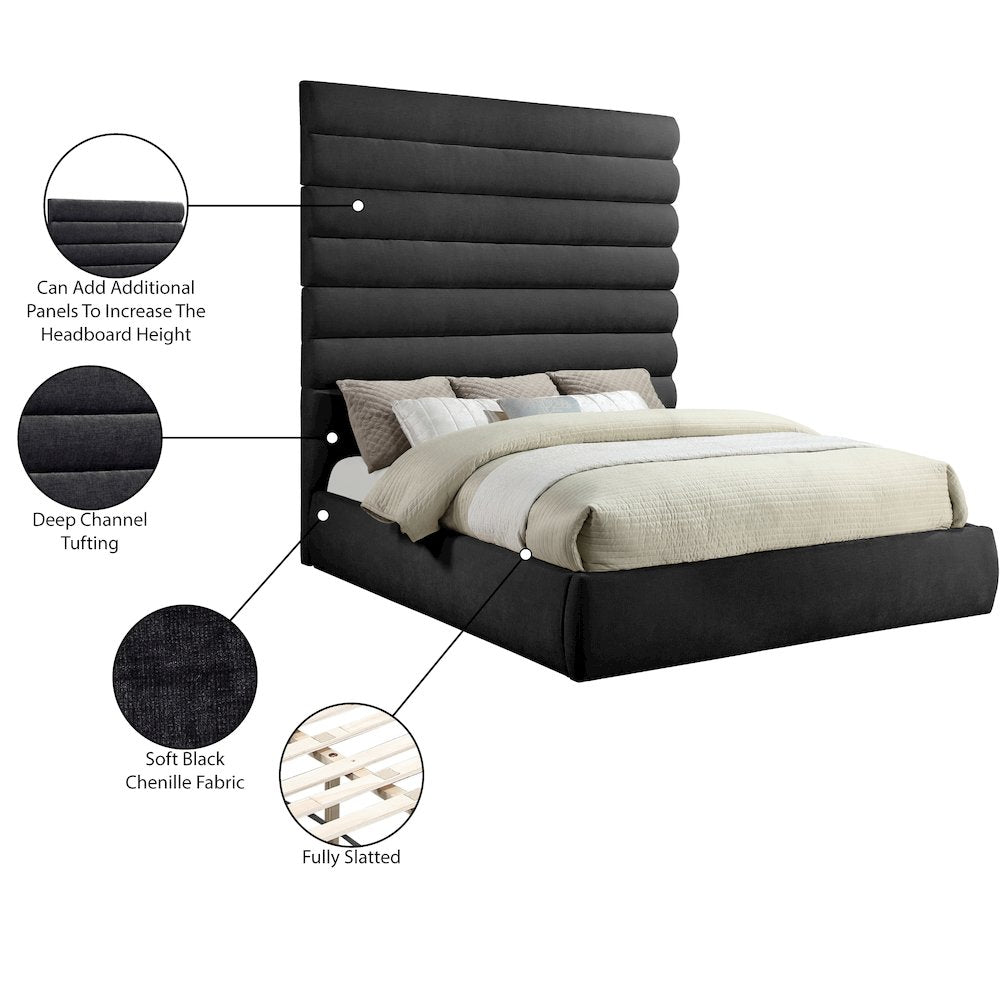 Adam Black Chenille Fabric King Bed