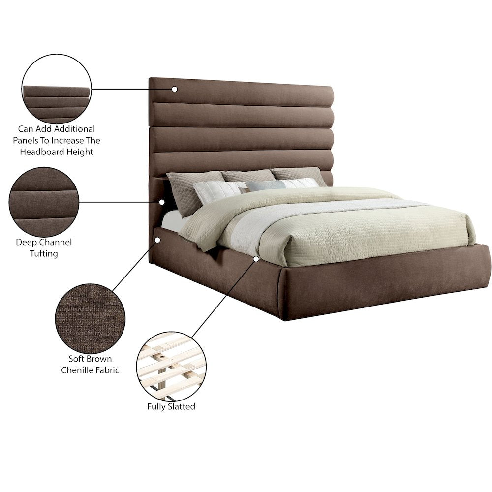 Adam Brown Chenille Fabric King Bed