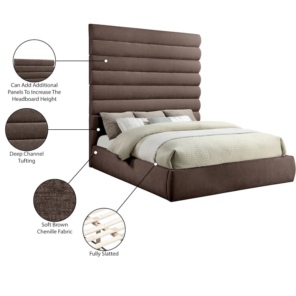 Adam Brown Chenille Fabric King Bed