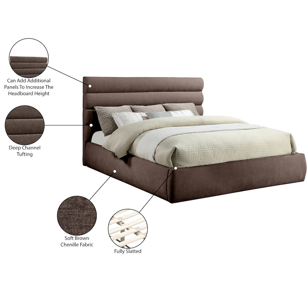 Adam Brown Chenille Fabric King Bed