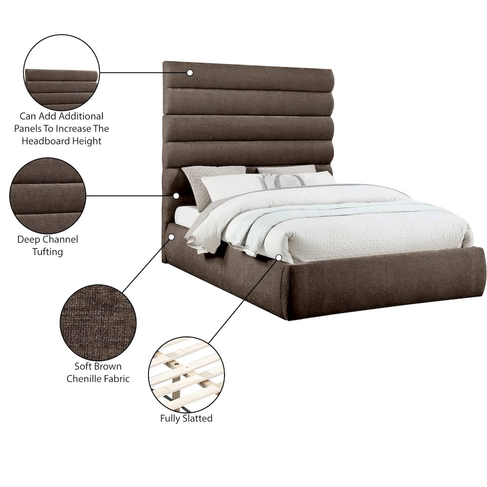 Adam Brown Chenille Fabric Queen Bed