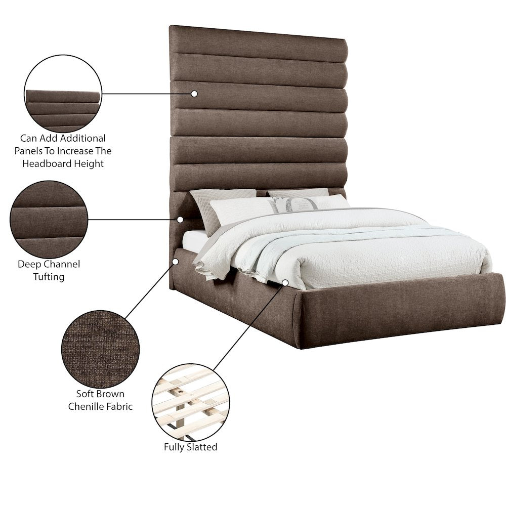 Adam Brown Chenille Fabric Queen Bed